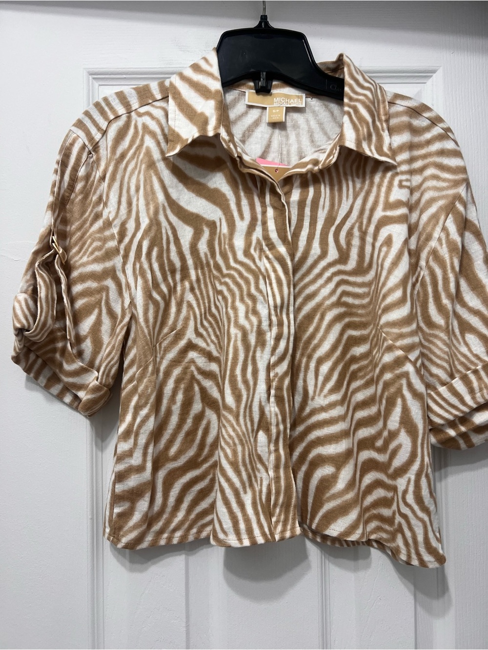 Michael Kors Taupe and White Zebra Print Shirt